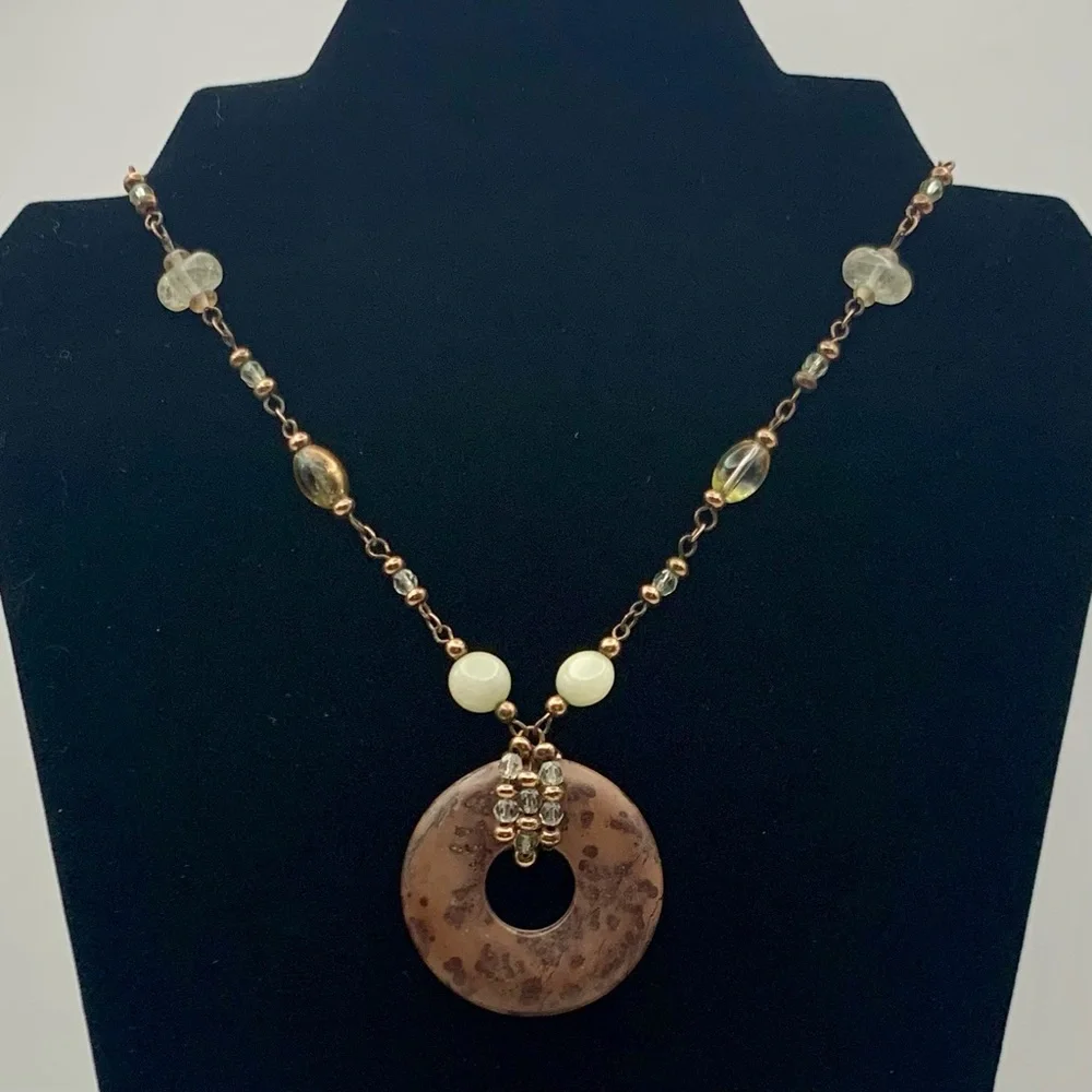 Lia Sophia Polished Mahogany Obsidian Stone Necklace, Quartz, & Rose Gold Beads